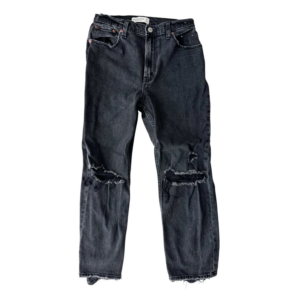 Abercrombie The Ankle Straight Ultra High Rise Distressed Jeans